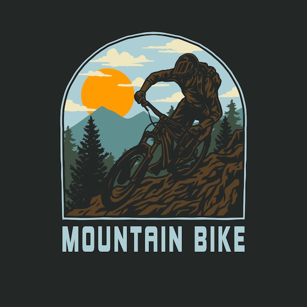 Vecteur conception graphique de t-shirt de vélo de montagne, style de ligne dessiné à la main avec couleur numérique