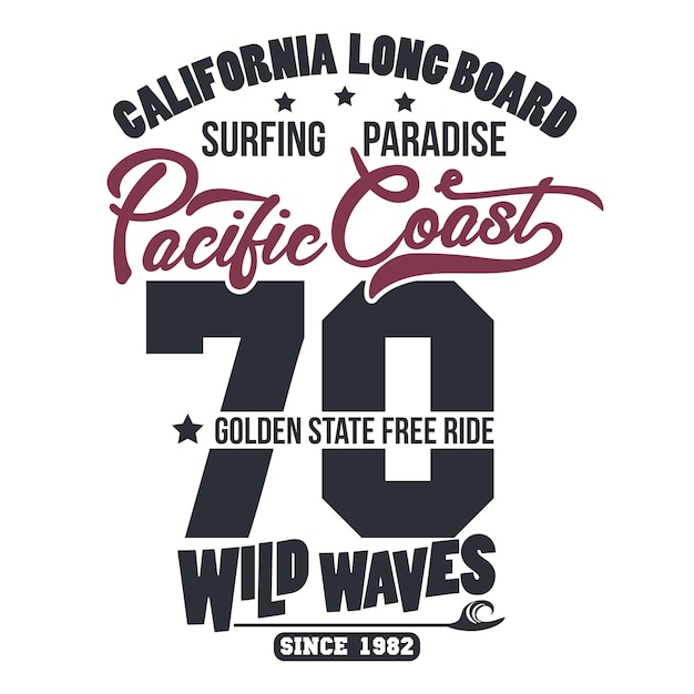 Conception graphique de tshirt de surf Les surfeurs californiens portent de la typographie