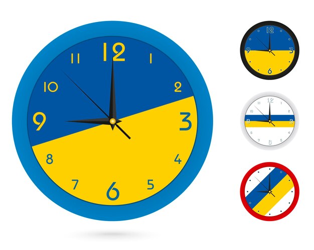 Conception D'horloge Murale Avec Le Drapeau National De L'ukraine Quatre Conceptions Différentes