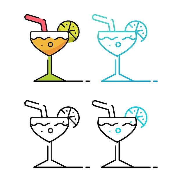 Vecteur conception d'icône de cocktail en quatre couleurs de variation