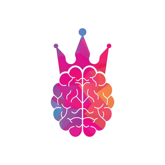 Conception d'icône de logo de cerveau de couronne. Création de logo vectoriel roi intelligent. Cerveau humain avec conception d'icône de couronne.