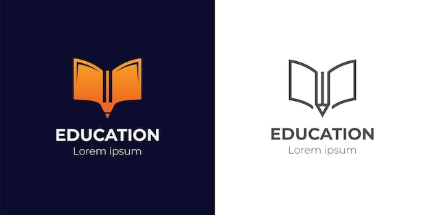 Conception d'icône de logo de livre et de crayon de vecteur pour le symbole de logo d'étudiant d'écrivain d'éducation