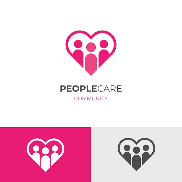 Conception D'icône De Logo De Soins De Personnes Avec La Famille D'élément De Symbole D'amour De Coeur Ensemble D'éléments De Logo De Vecteur