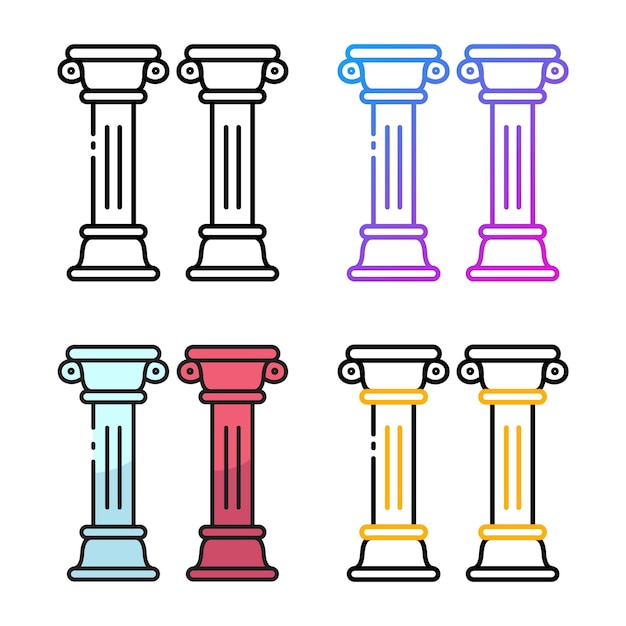 Vecteur conception d'icônes de construction de piliers en quatre couleurs de variation