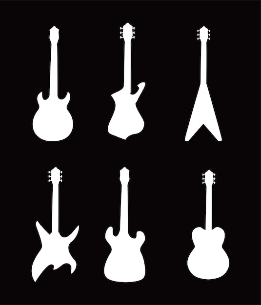 Conception d'icônes de style noir et blanc instruments guitares