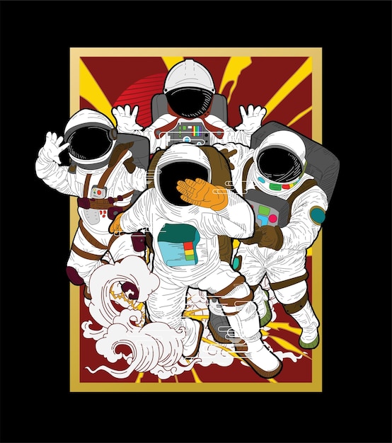 conception d'illustration astronout avec fond de style japonais