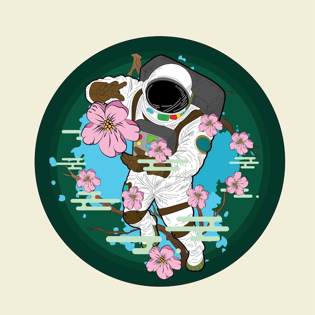 Conception D'illustration Astronout Avec Fond De Style Japonais