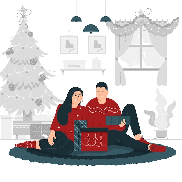 Conception D'illustration De Concept D'un Couple Célébrant Noël Ensemble