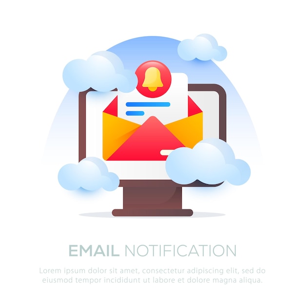 Conception d'illustration de courrier électronique de notification pour la conception de mobile ou de site Web