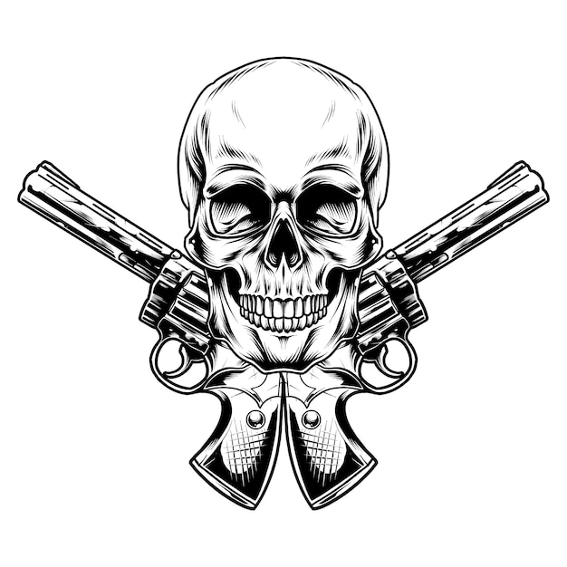 Conception d'illustration de crâne et d'armes à feu