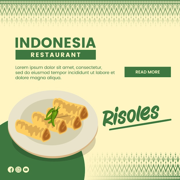 Vecteur conception d'illustration de cuisine asiatique de la nourriture indonésienne risoles pour le modèle de médias sociaux de présentation