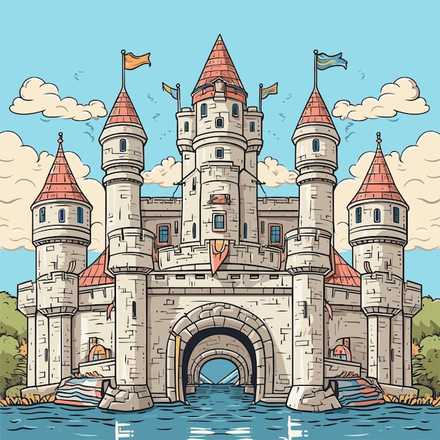 Vecteur conception d'illustration de dessin animé de château de conte de fées médiéval