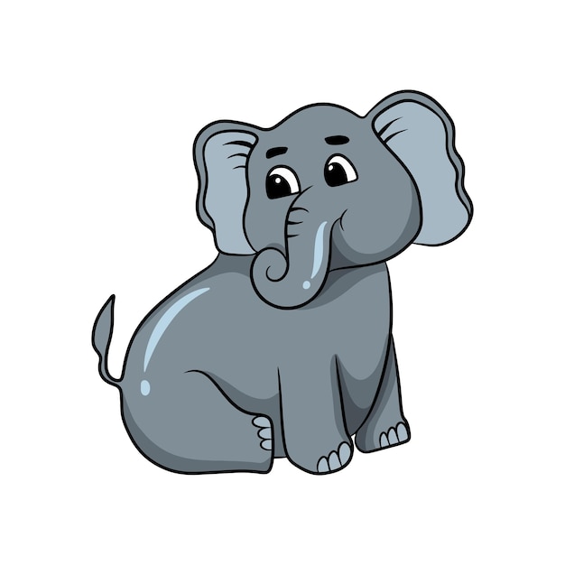 Conception d'illustration de dessin animé mignon éléphant souriant et assis