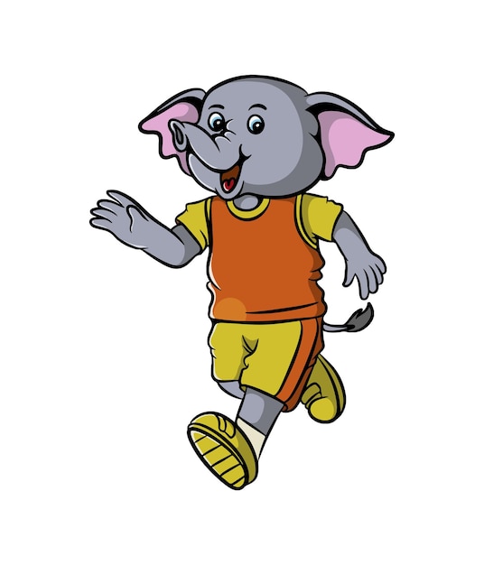 conception d'illustration de dessin animé mignon éléphant souriant en cours d'exécution