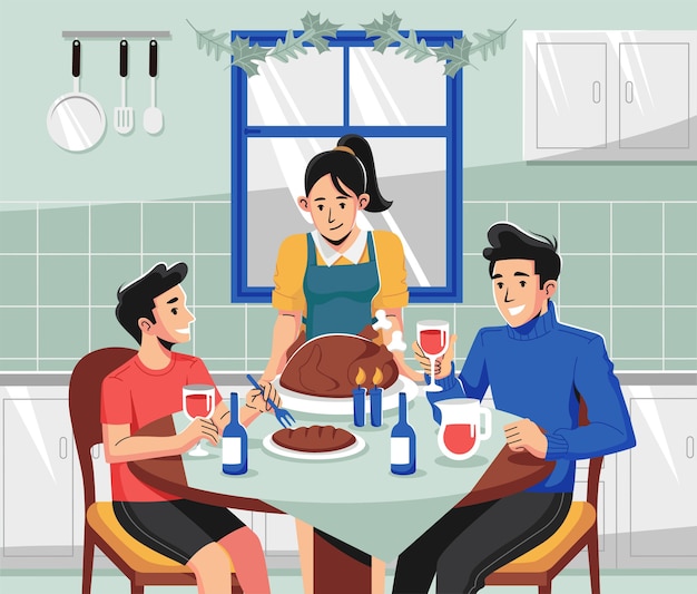 Conception d'illustration de fête de famille plat Thanksgiving