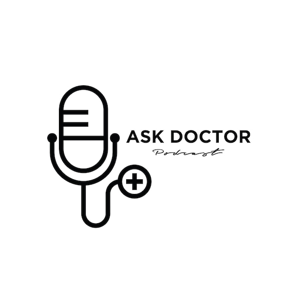 Conception d'illustration d'icône de logo de podcast médical médecin