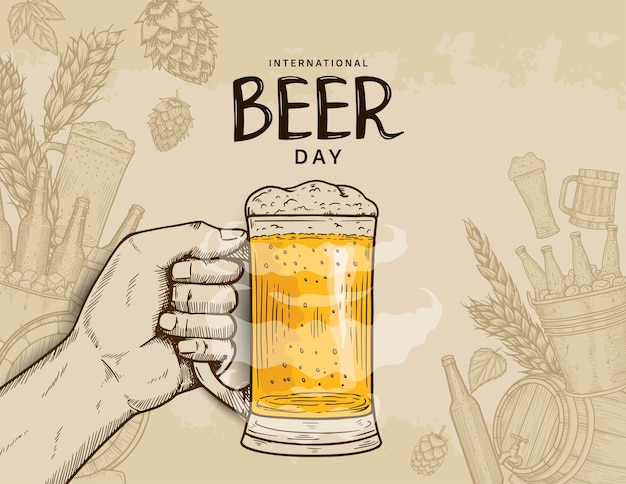 Conception D'illustration De La Journée Internationale De La Bière Avec élément Dessiné à La Main