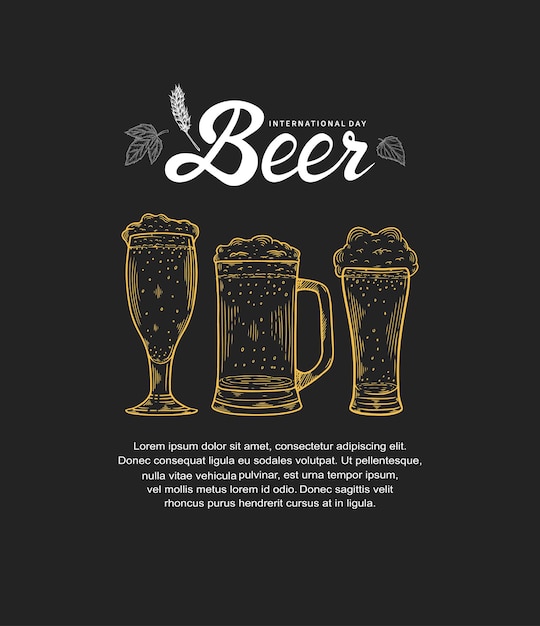 Conception D'illustration De La Journée Internationale De La Bière Avec Verre à Bière Et Chope