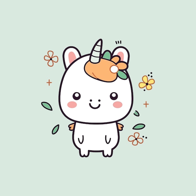 Conception d'illustration de logo de mascotte de licorne kawaii mignon