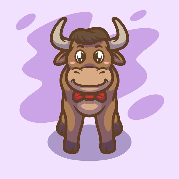 Vecteur conception d'illustration de mascotte de buffle mignon