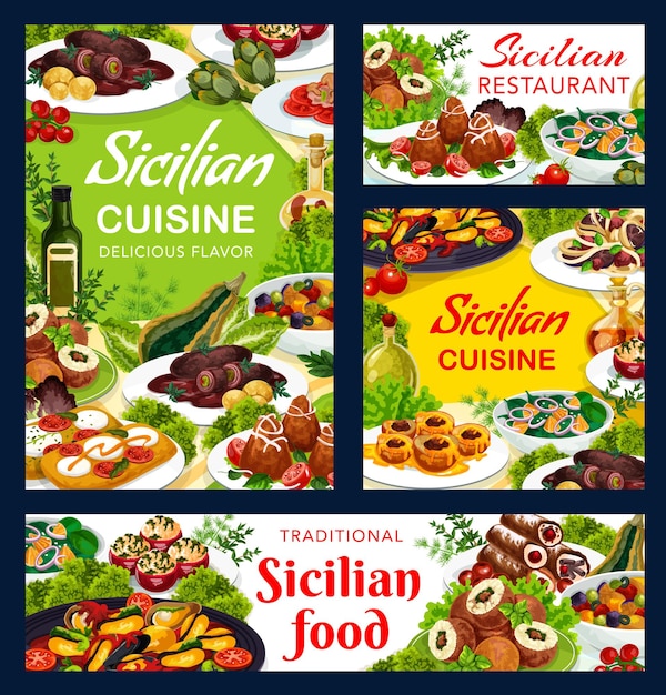 Vecteur conception d'illustration de nourriture de restaurant sicilien