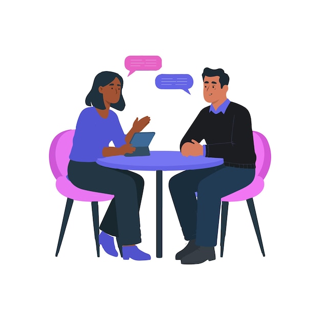 conception d'illustration pour une réunion d'affaires Interview en cours Deux personnes en conversation Discutant d'idées Collaboration à la table