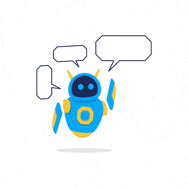 Conception d'illustration de robot bleu avec des boîtes à bulles pour le dialogue