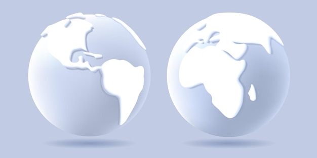 Conception d'illustration stylisée de la planète Terre globe 3d blanc et gris