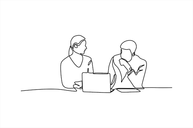 Vecteur conception d'illustration vectorielle en ligne continue de personnes assises en train de discuter