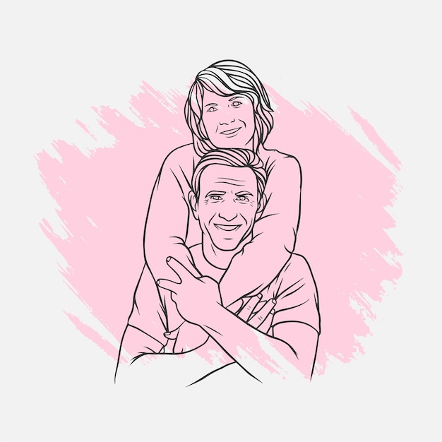 Conception D'illustration De Vieux Couple Pour La Journée Des Grands-parents Dans Le Style D'art En Ligne