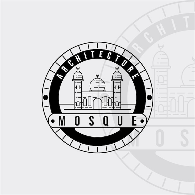 Conception D'illustration Vintage De Logo Vectoriel D'art De Ligne De Mosquée