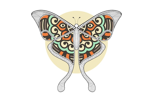 Vecteur conception d'impression d'art de ligne d'élément noir et blanc de papillon de vecteur