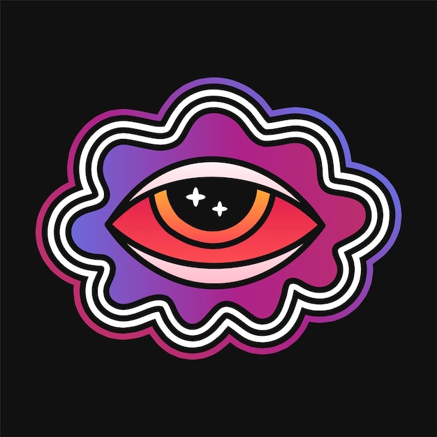 Conception D'impression De T-shirt Aux Yeux Rouges. Vector Illustration De Personnage De Dessin Animé Logo Dessinés à La Main. Trippy High Eye, Herbe, Cannabis, Impression De Marijuana Pour T-shirt, Affiche, Autocollant, Concept De Logo