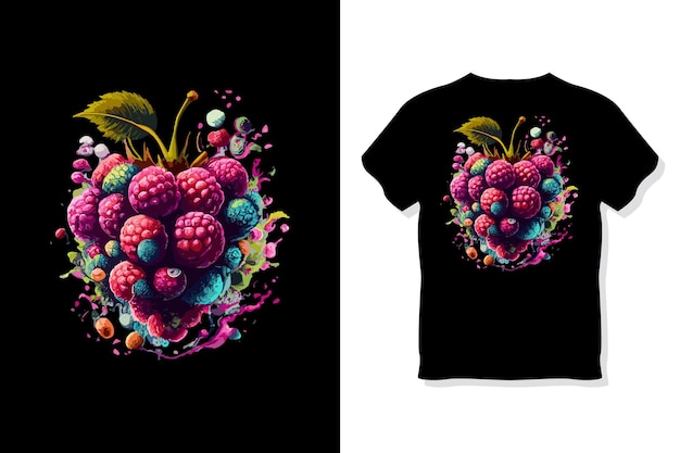 Conception d'impression de t-shirt avec illustration vectorielle de framboise et de fruits