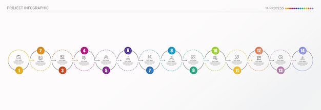 Vecteur conception infographique 14 options ou icônes de processus et de finance