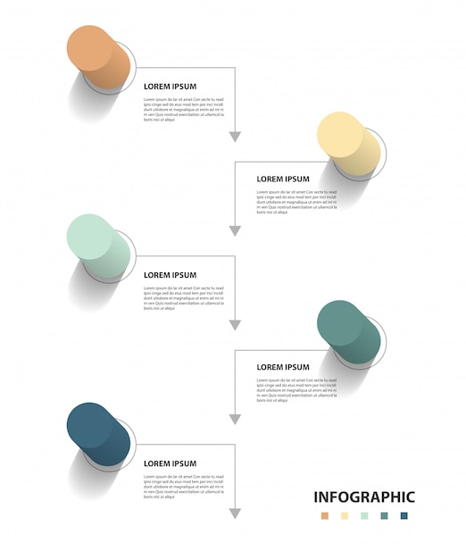 Vecteur conception infographique avec 5 setp, concept d'entreprise infographique, flux, graphique, présentation