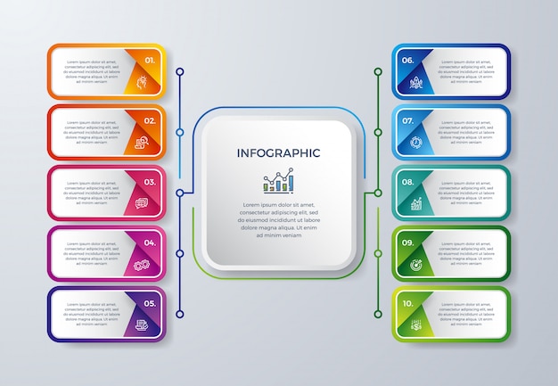 Conception Infographique Créative Avec 10 Choix De Processus Ou étapes.