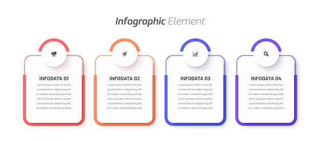 Conception Infographique D'entreprise Minimale Avec Icône D'étiquette Rectangulaire Et 4 Options De Présentation