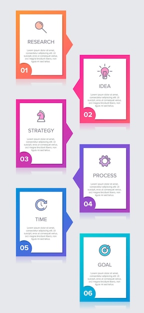 Conception Infographique D'entreprise Verticale Avec Icônes Et 6 Options Ou étapes. Chronologie Ou Processus.