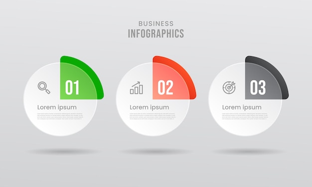 Vecteur conception infographique avec icônes et 3 options ou étapes. conception de dégradé de vecteur avec un style transparent,