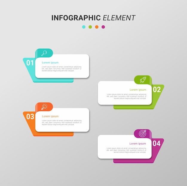 Conception infographique avec icônes et 4 options ou étapes