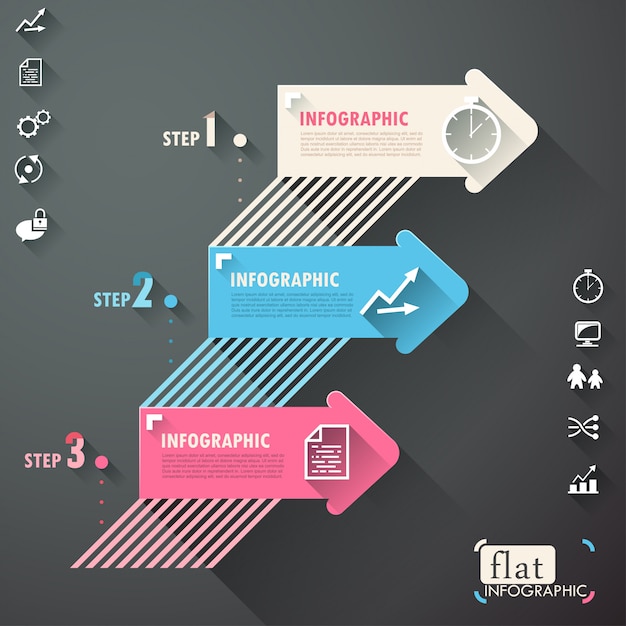 Vecteur conception infographique plat avec des lignes, des flèches et des icônes