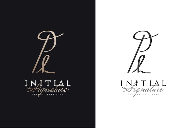 Conception Initiale Du Logo P Et H Avec Style D'écriture Manuscrite. Logo Ou Symbole Ph Signature Pour Mariage, Mode, Bijoux, Boutique, Identité Botanique, Florale Et Commerciale