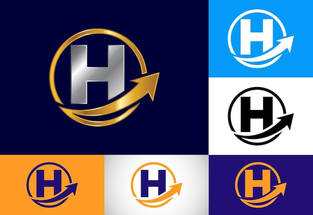 Conception initiale du symbole de l'alphabet monogramme H incorporée avec la flèche Logo financier ou de réussite