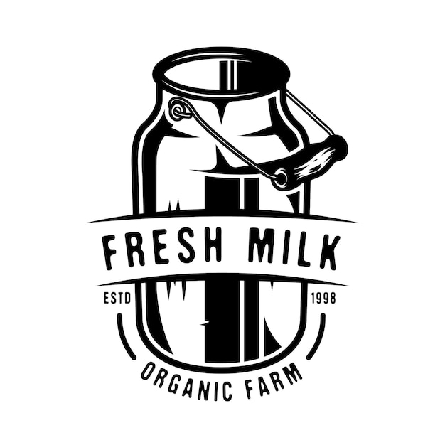 Vecteur conception d'insigne de ferme biologique de lait frais