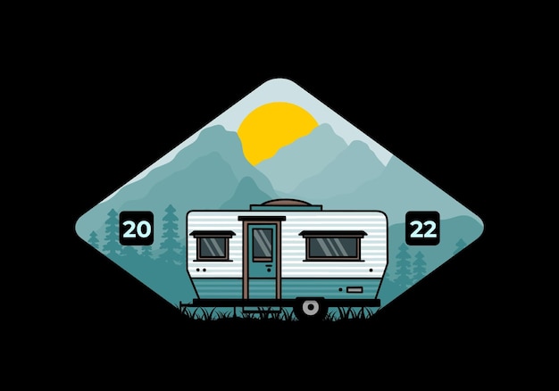 Vecteur conception d'insigne d'illustration de camping-car en forme de larme