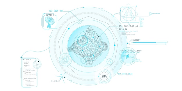 Vecteur conception d'interface futuriste d'un programme scientifique pour la recherche en géologie planétaire illustration vectorielle