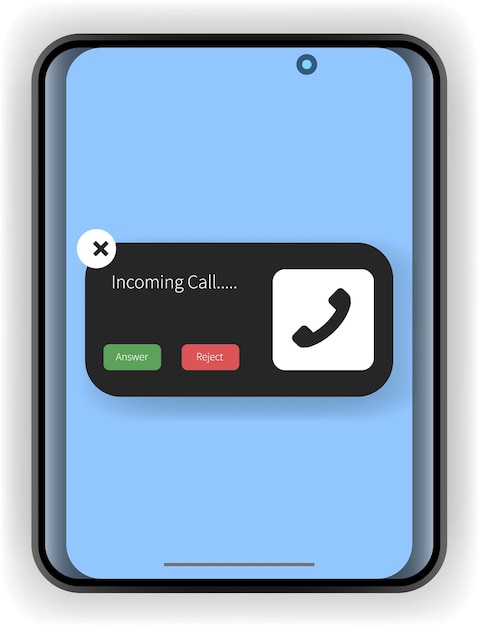 Conception d'une interface smartphone plate affichant une notification d'appel entrant avec des options de réponse et de rejet