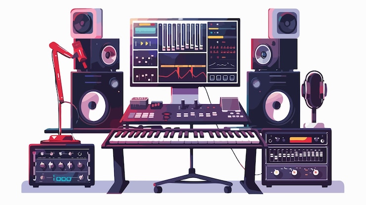 Vecteur conception d'interface de station de travail audio numérique avancée pour la production musicale
