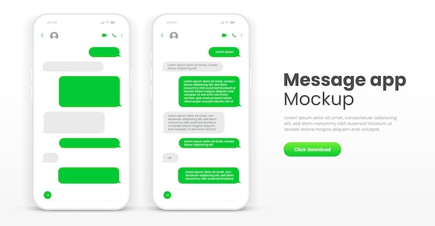 Conception d'interface utilisateur d'application de chat et de messagerie mobile avec des bulles de message de smartphone de haute qualité